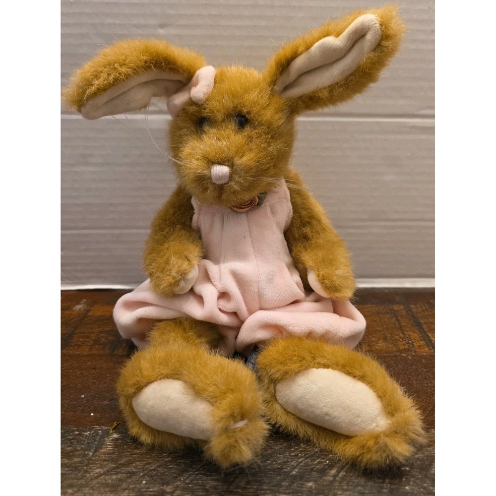 VTG Boyds Bears Allison Hare Bunny Rabbit Plush Pink Velour Dress Bow 12" Tag